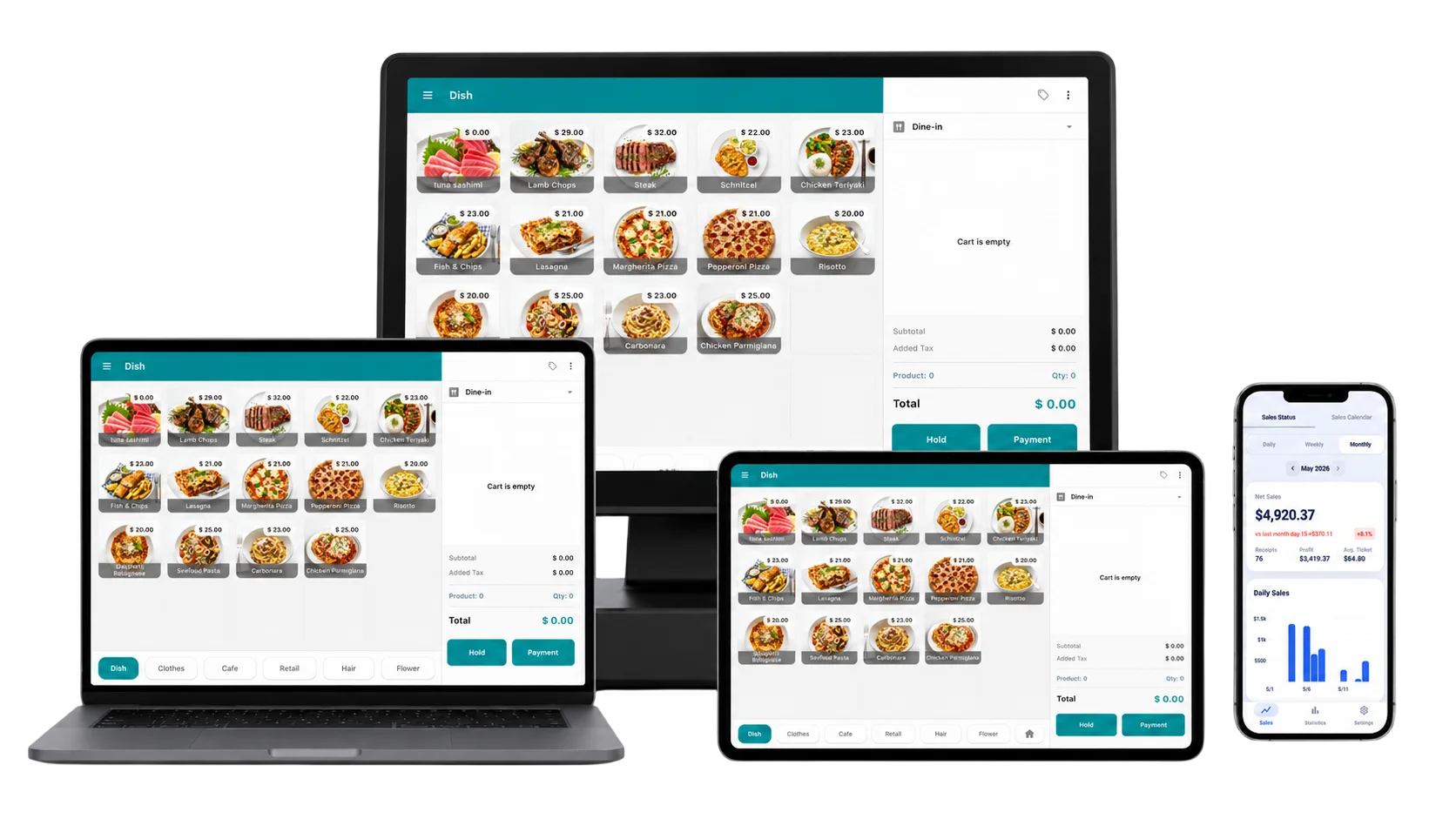 modaPos running on multiple devices