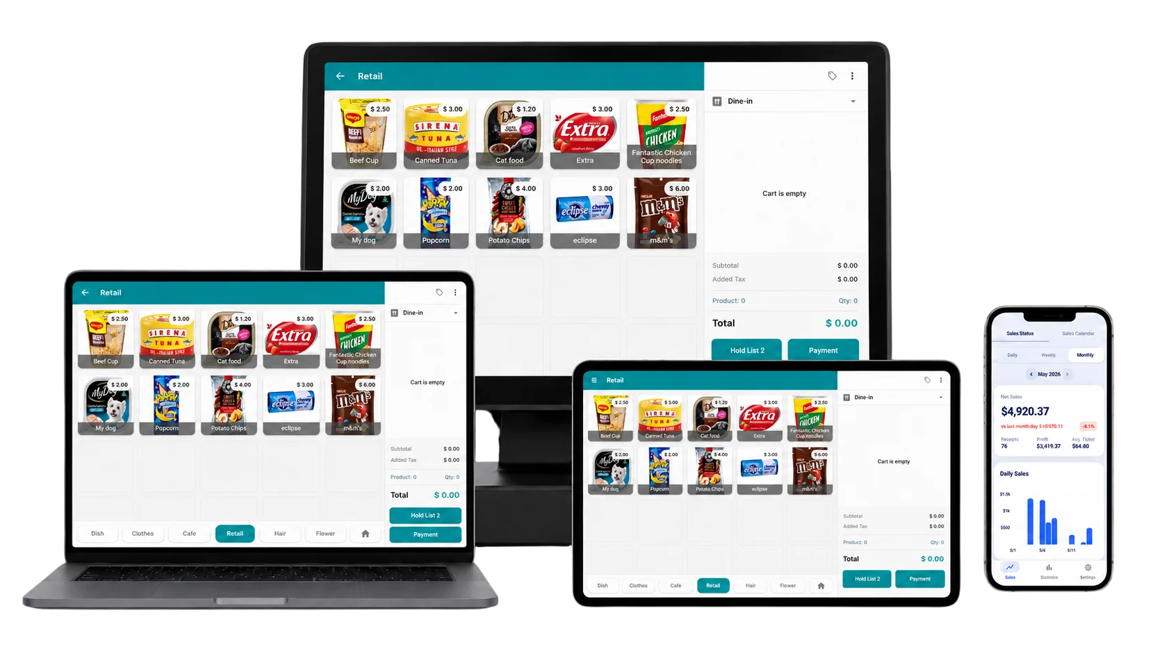 modaPos running on multiple devices