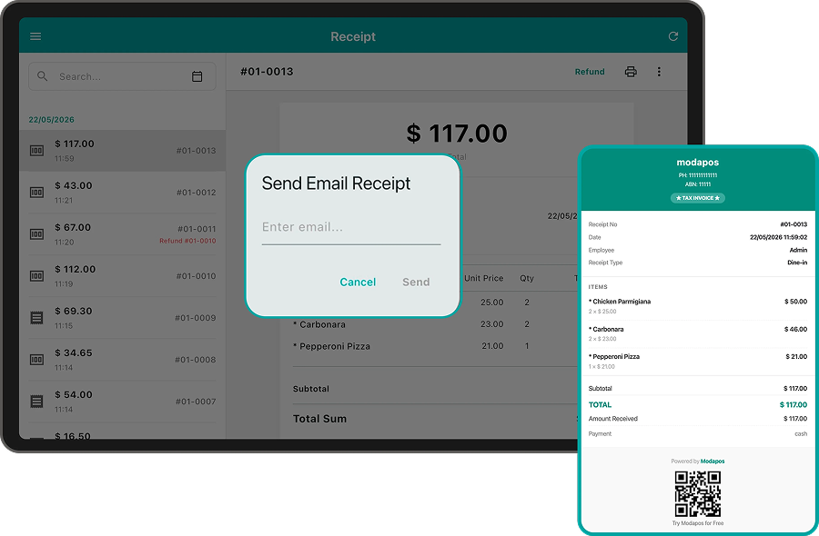 Email receipt screen