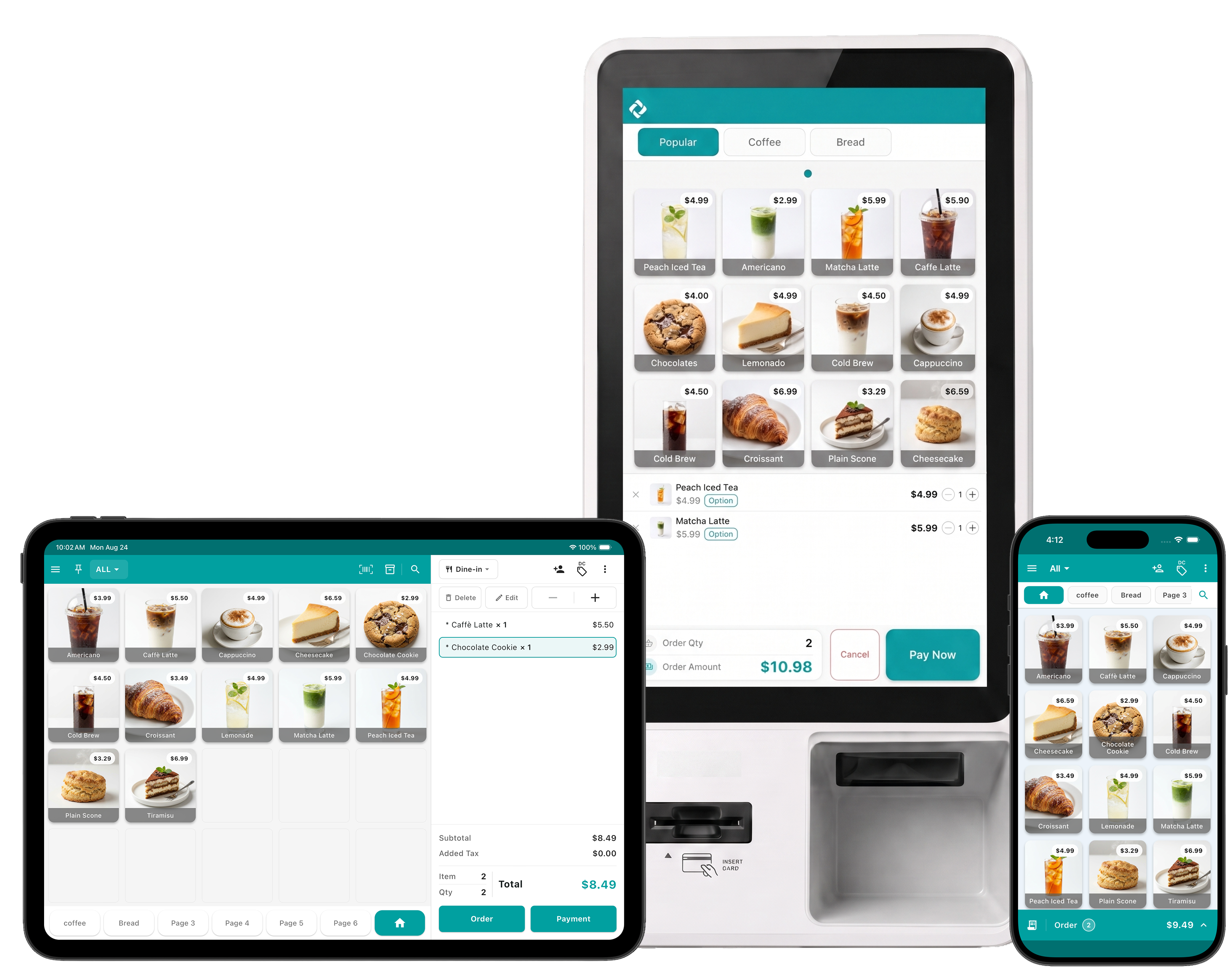 ModaPOS order screen running on a tablet and a smartphone