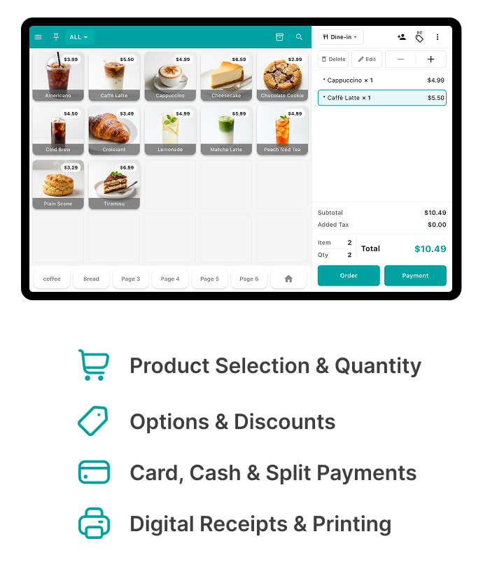 ModaPOS screen processing from order to payment