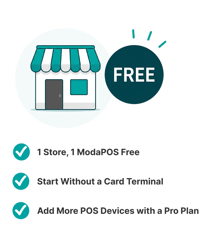 ModaPOS start screen with no upfront cost