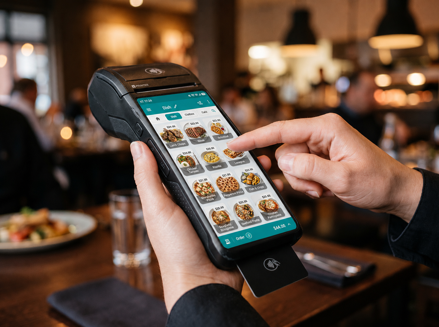 ModaPOS mobile POS screen taking an order at the table