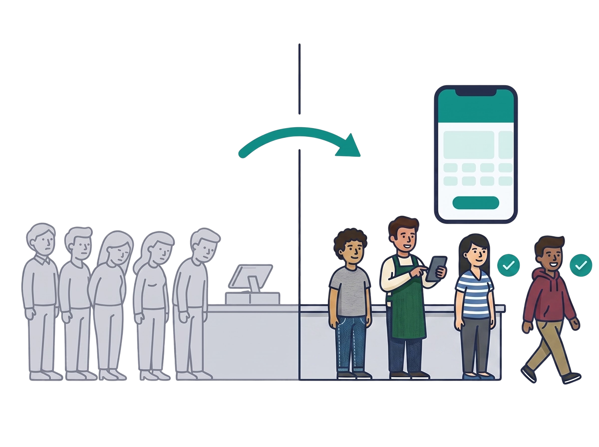 ModaPOS mobile POS screen taking orders from waiting customers