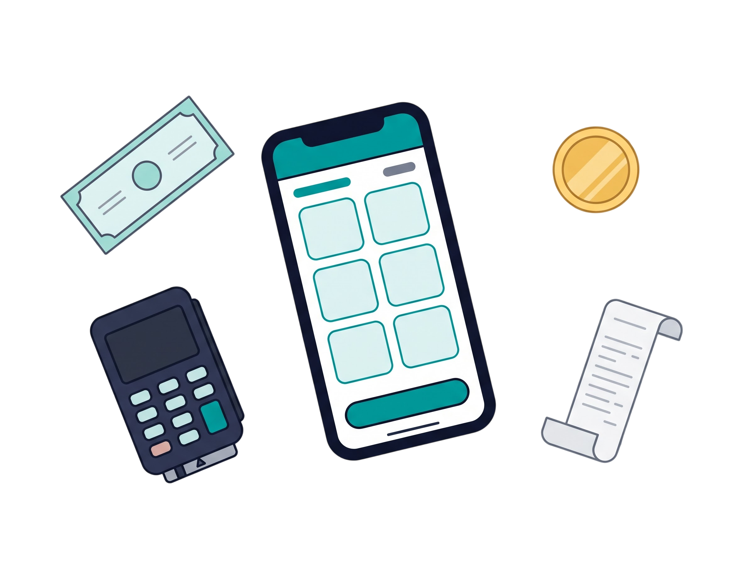 Illustration of orders and payments handled on a phone