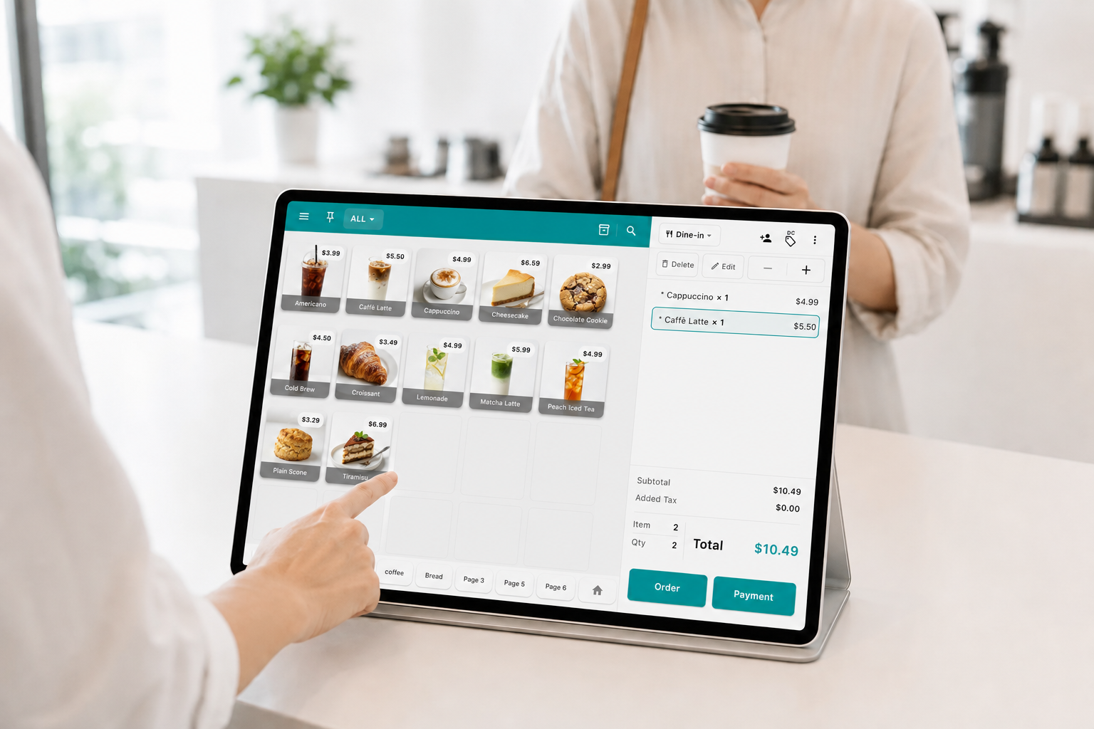 ModaPOS sales screen with the item grid and cart