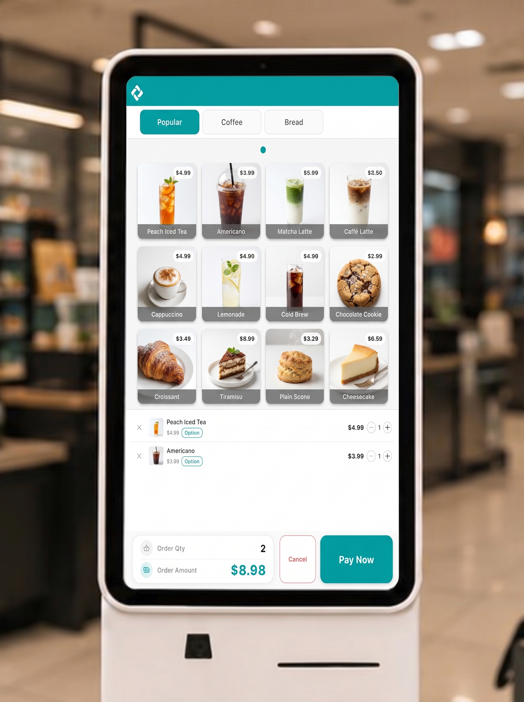 ModaPOS screen used in kiosk-run stores